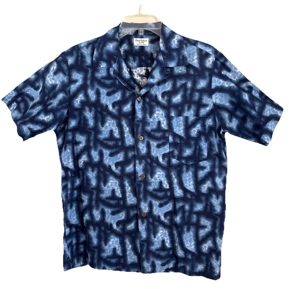 VTG Kiesel's Fashions by Betty Honululu Batik Shirt Mens Sz L Indigo Button Up
